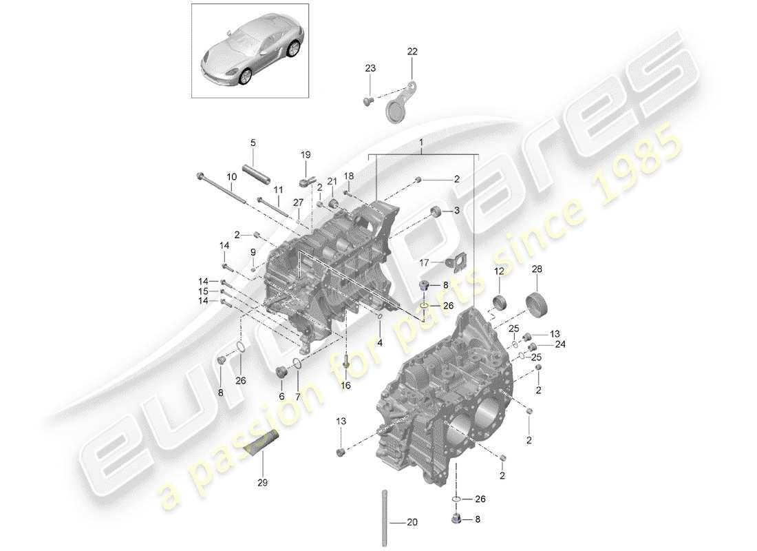 porsche 2020 (718 cayman) crankcase housing part diagram