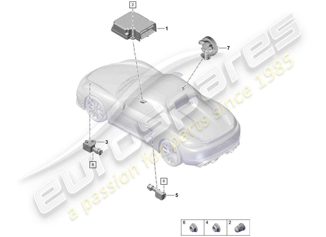 porsche 2020 (718 boxster spyder) control unit for airbag pressure sensor airbag parts diagram