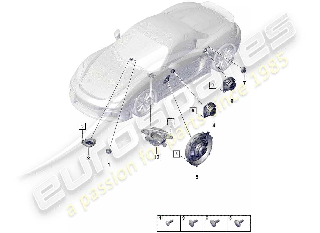 porsche 2019 (718 boxster spyder) loudspeaker part diagram