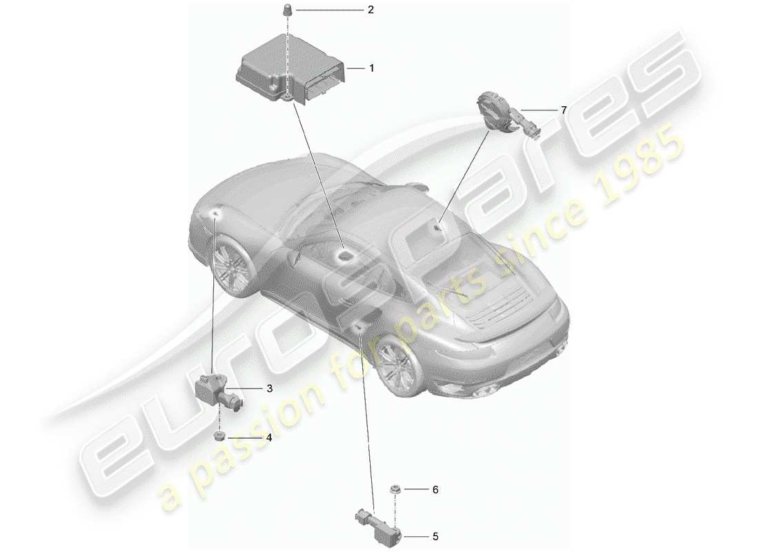porsche 2016 (991-1 turbo) control unit for airbag pressure sensor airbag part diagram