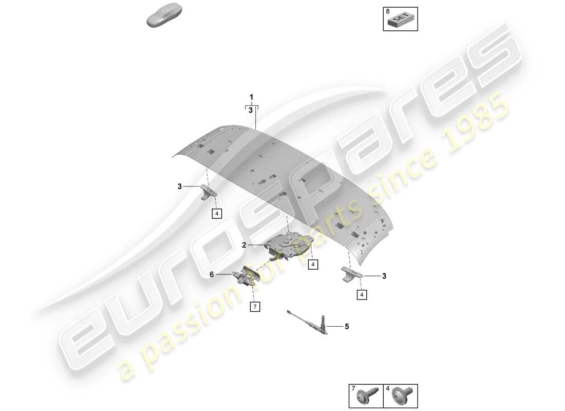 porsche 2019 (718 boxster spyder) top frame front roof frame catch part diagram