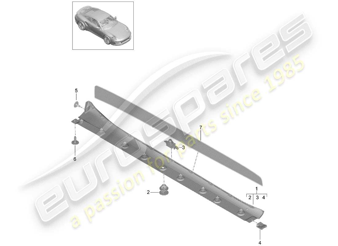 porsche 2016 (991-1 turbo) side member trim part diagram