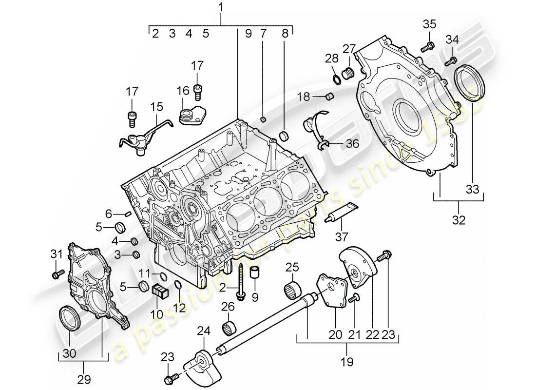 porsche 2009 (cayenne e1 9pa) crankcase housing individual parts parts diagram