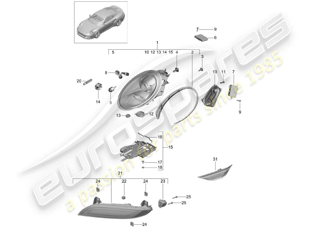 porsche 2015 (991-1 turbo) headlights additional headlight turn signal indicator side marker light turn signal repeater d >>- mj 2016 part diagram