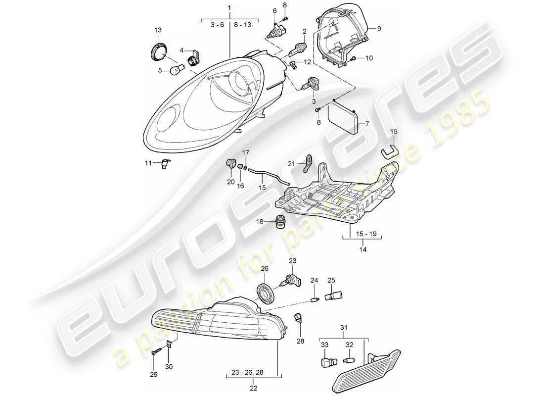 porsche 2005 (987 boxster) headlights additional headlight turn signal repeater parts diagram