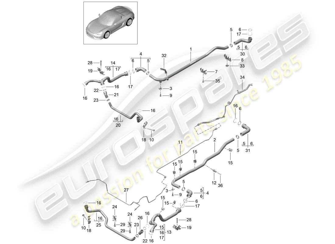 porsche 2016 (981 boxster spyder) coolant cooling system 1 parts diagram