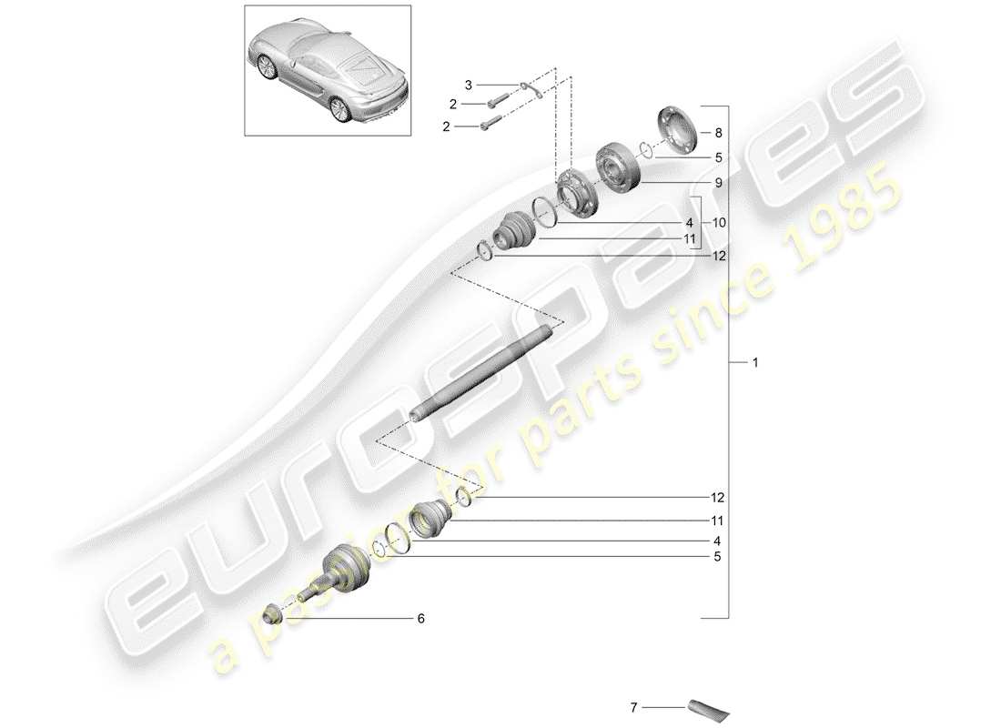 porsche 2016 (981 cayman gt4) drive shaft part diagram