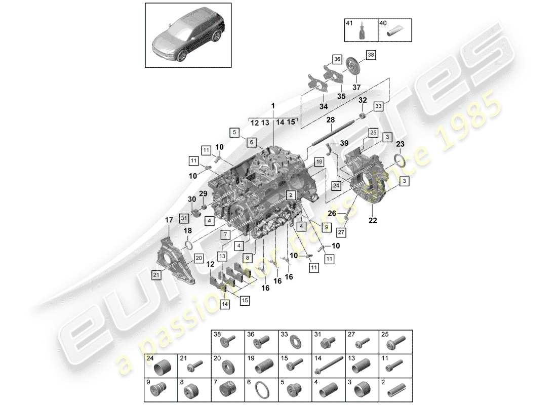 porsche 2020 (cayenne e3 9ya/9yb) crankcase housing part diagram