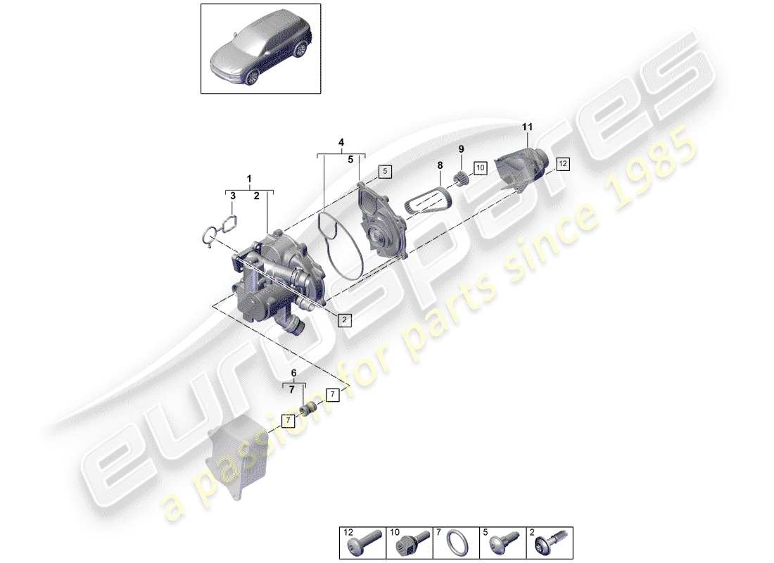 porsche 2020 (cayenne e3 9ya/9yb) coolant regulator coolant pump connector union part diagram
