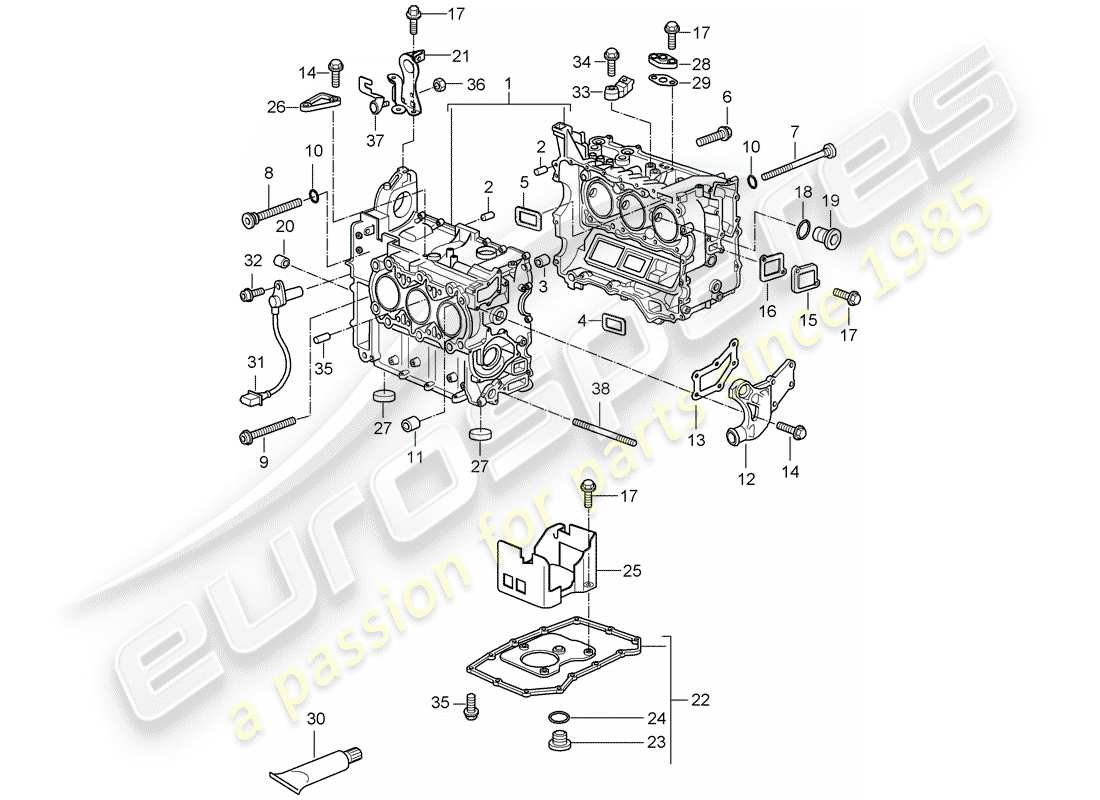 porsche 2007 (987 cayman) crankcase housing individual parts part diagram