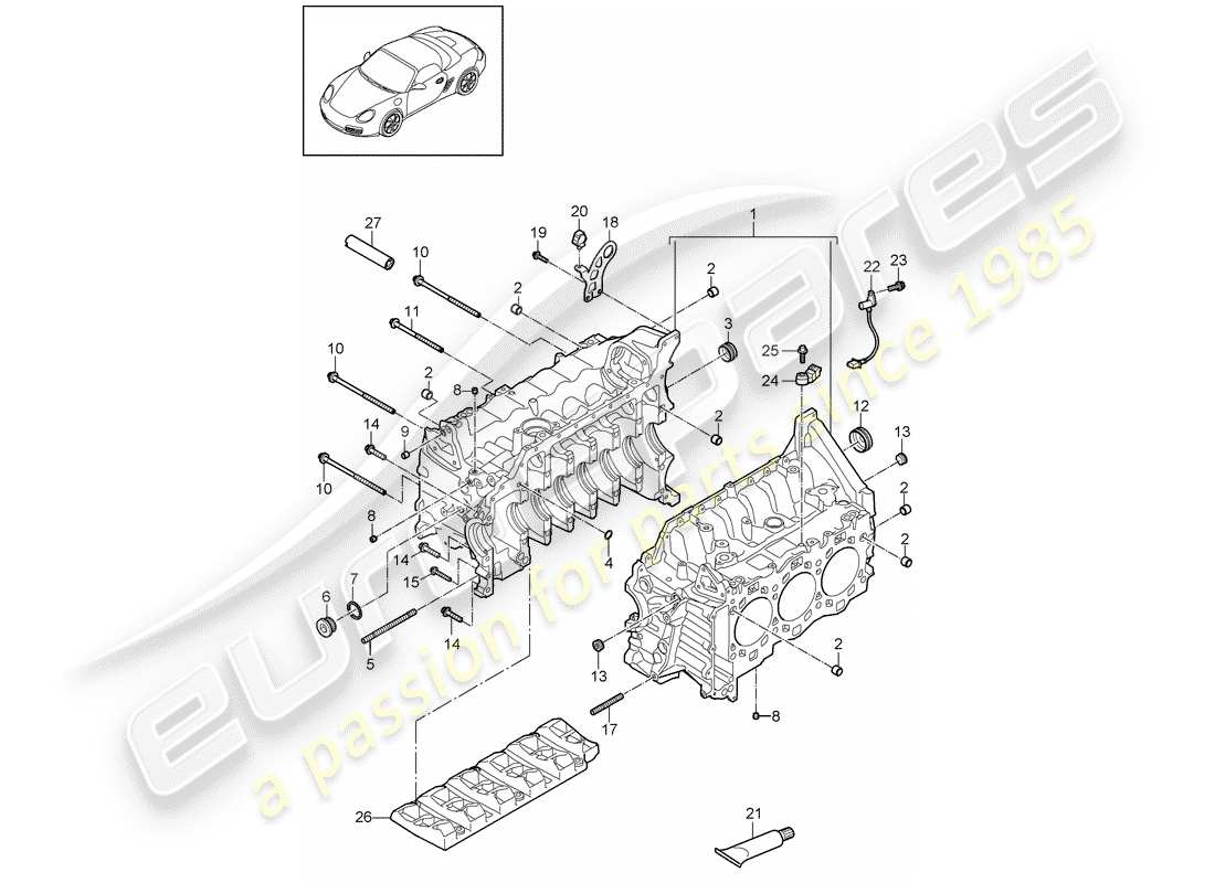 porsche 2012 (987 boxster) crankcase housing parts diagram