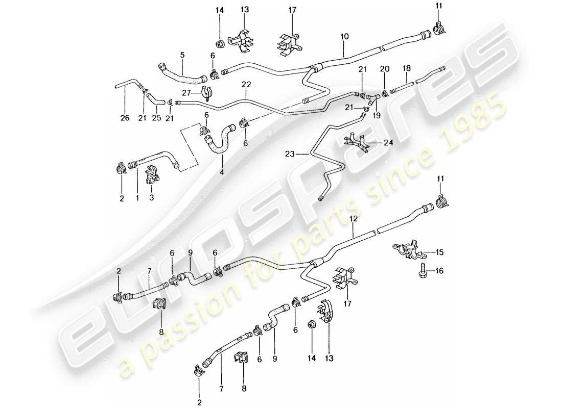 porsche 1997 (986 boxster) coolant cooling system part diagram