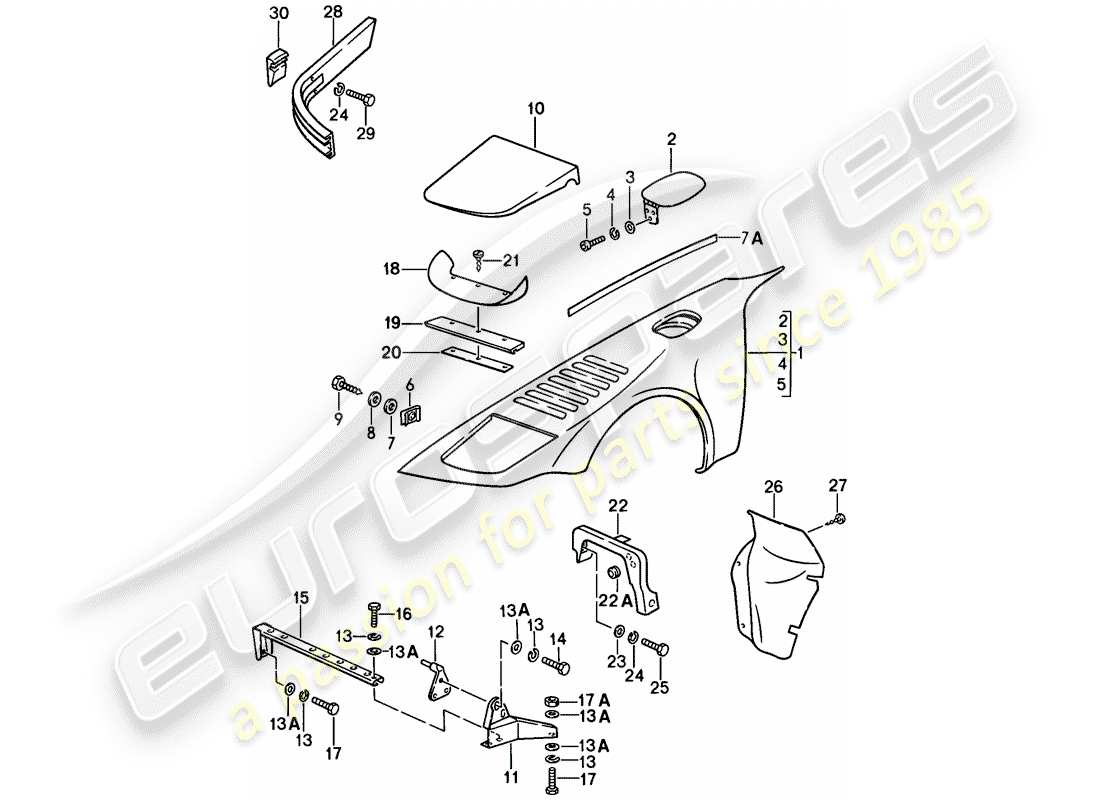 porsche 1989 (911) special model - flatnose design - exterior panelling - fender part diagram