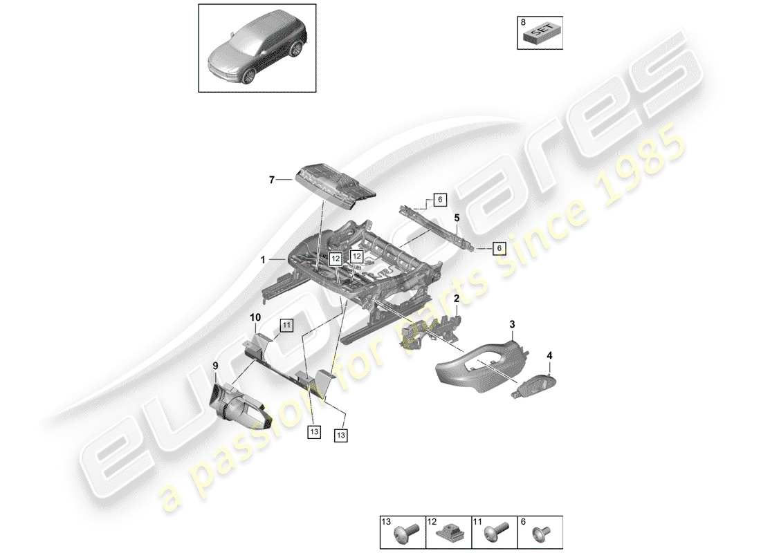 porsche 2020 (cayenne e3 9ya/9yb) seat frame sports seat part diagram