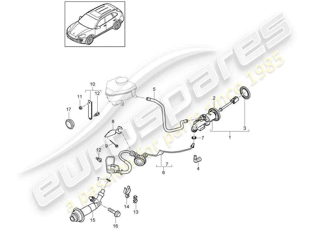 porsche 2017 (cayenne e2 92a) hydraulic coupling actuation clutch master cylinder hydraulic clutch pipe d >>- mj 2014 part diagram