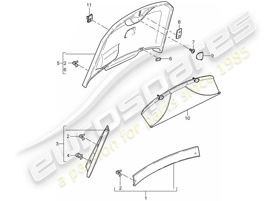 porsche 2008 (987 cayman) trims rear lid part diagram
