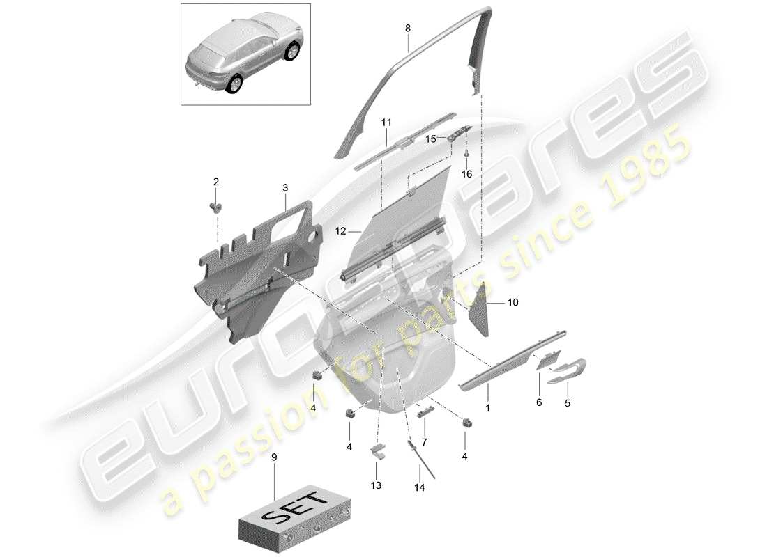 porsche 2014 (macan) accessories rear door panel parts diagram