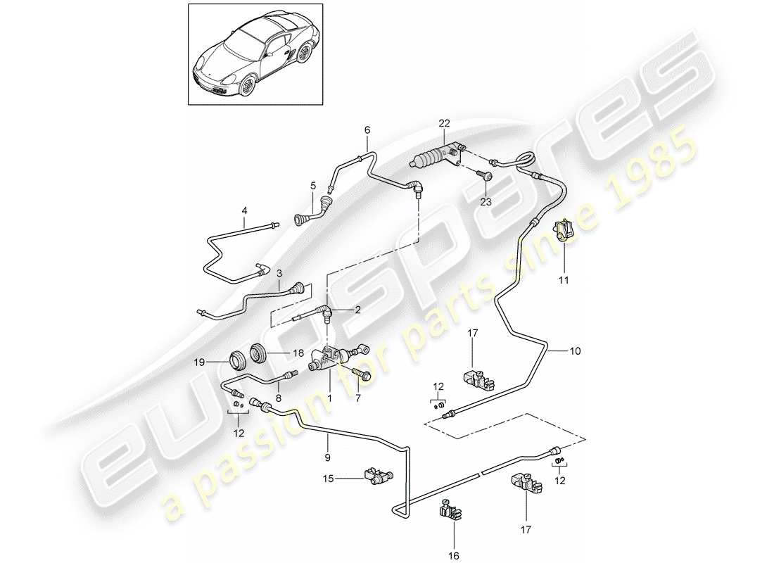 porsche 2009 (987 cayman) hydraulic coupling actuation clutch master cylinder pipe/hose line part diagram