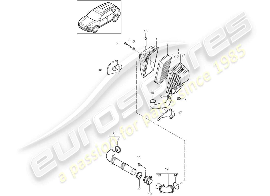 porsche 2018 (cayenne e2 92a) air filter with connecting parts part diagram