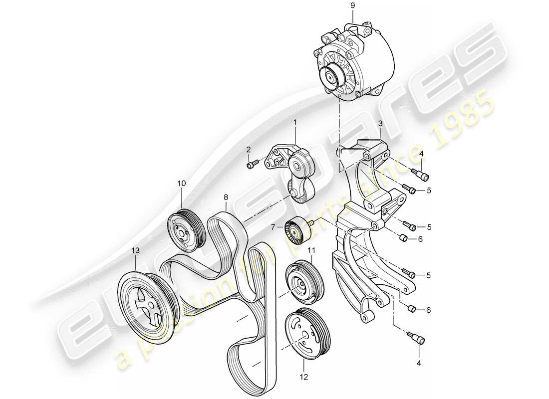 porsche 2008 (cayenne e1 9pa) belt tensioner damper idler pulley v-belt part diagram