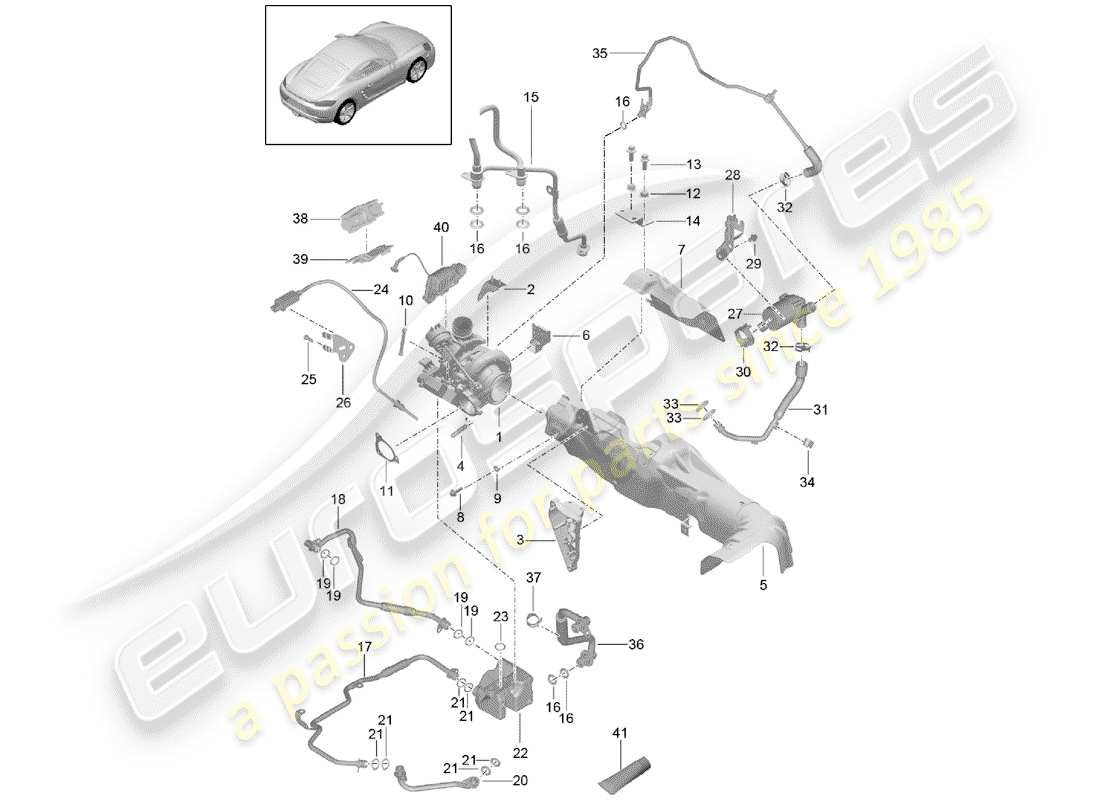 porsche 718 cayman (2020) exhaust gas turbocharger parts diagram