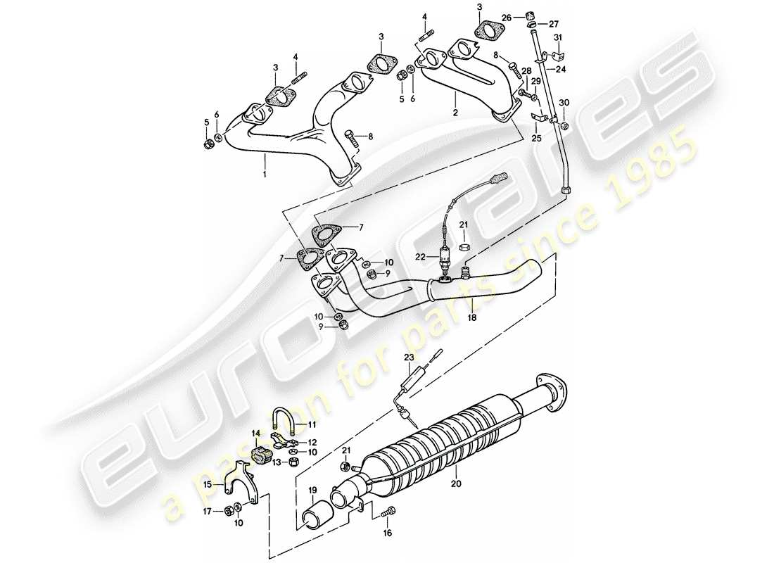 porsche 1983 (944) exhaust system - catalyst - (j) parts diagram