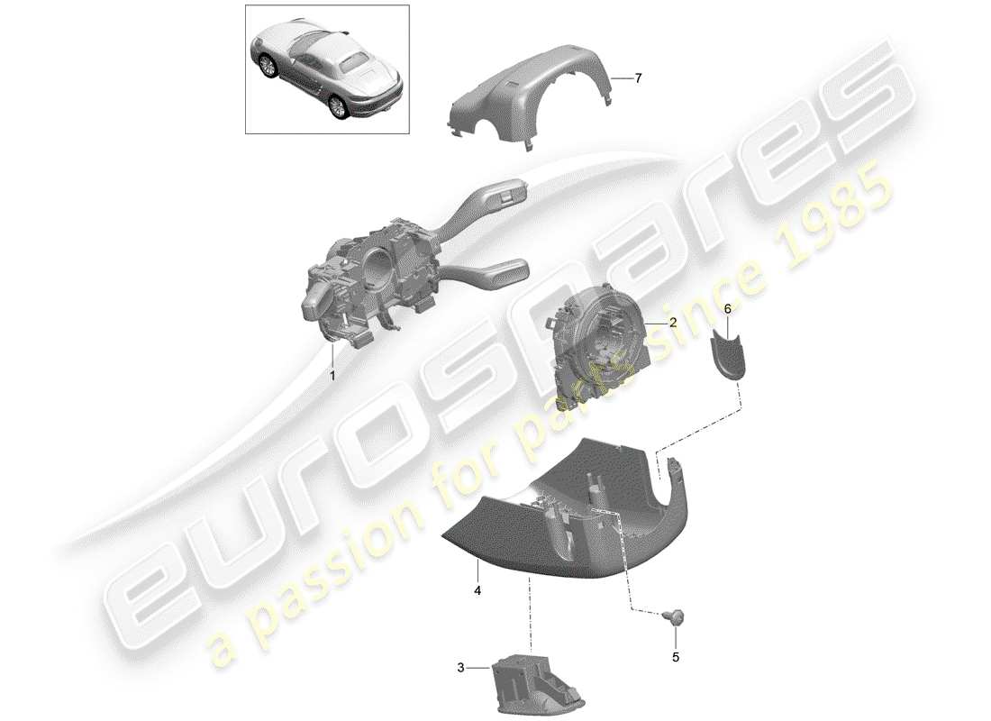 porsche 2020 (718 boxster) steering column switch parts diagram