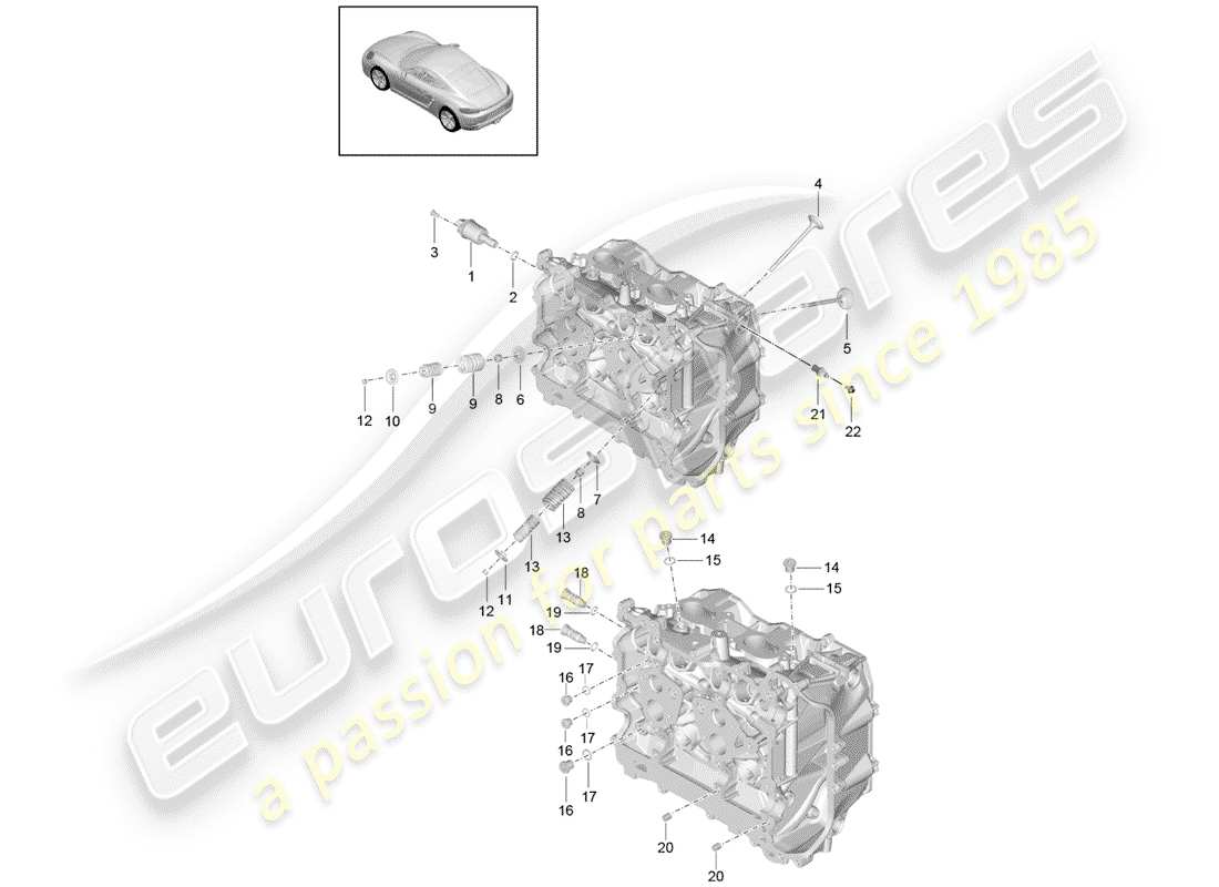porsche 2020 (718 cayman) cylinder head accessories inlet/outlet valve part diagram