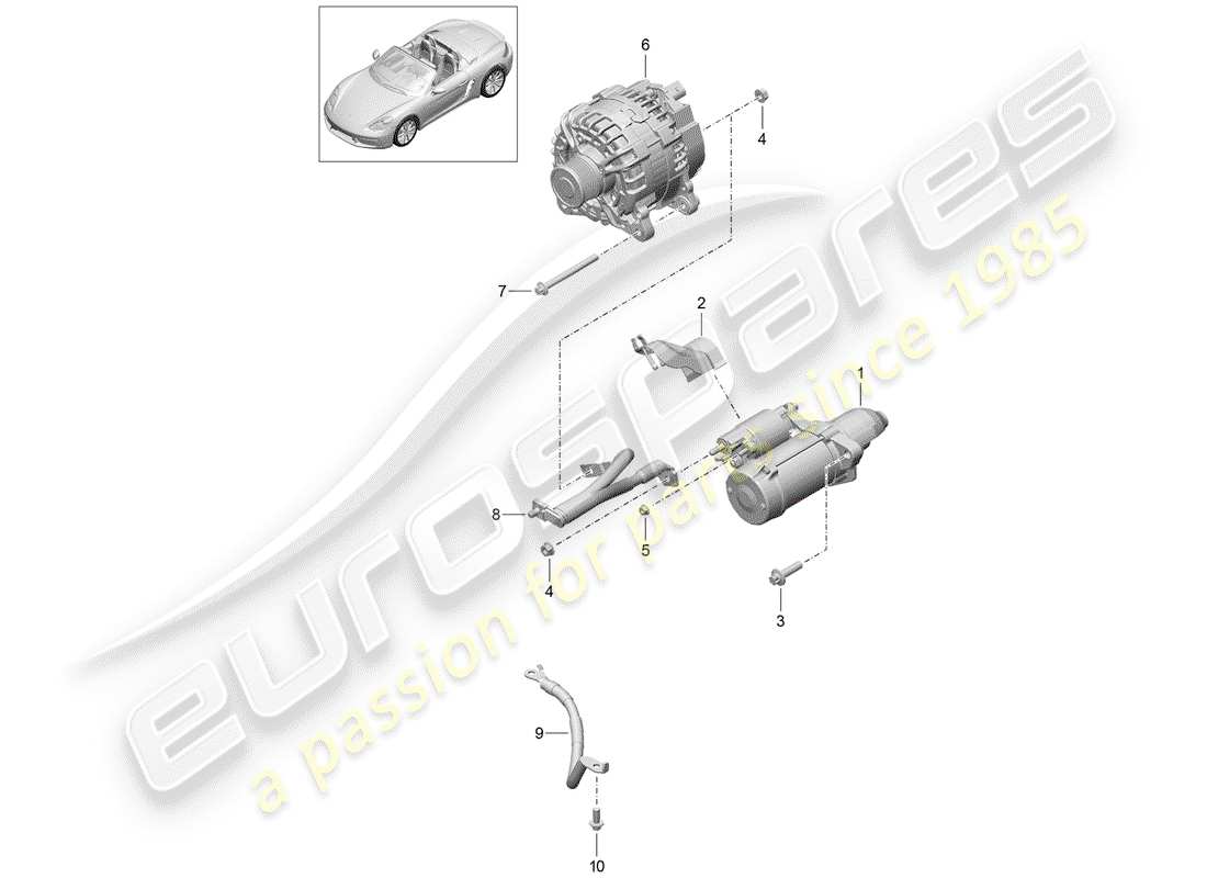 porsche 2018 (718 boxster) starter alternator earth line parts diagram