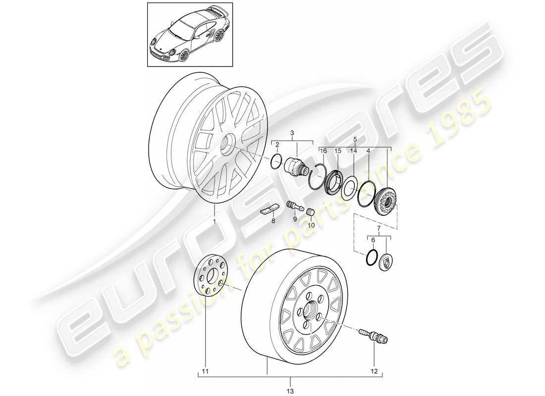 porsche 2011 (997-2 turbo / gt2 rs) central locking parts diagram
