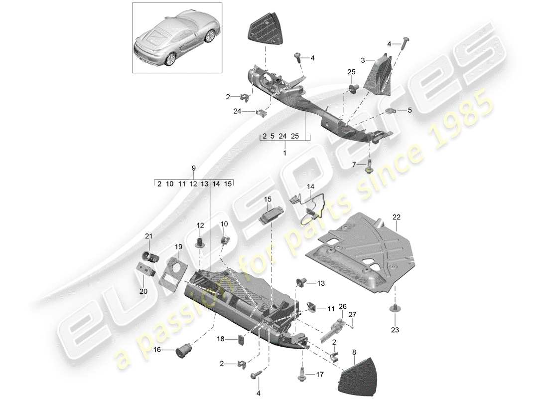 porsche 2016 (981 cayman gt4) glove box and trim (drivers side) part diagram