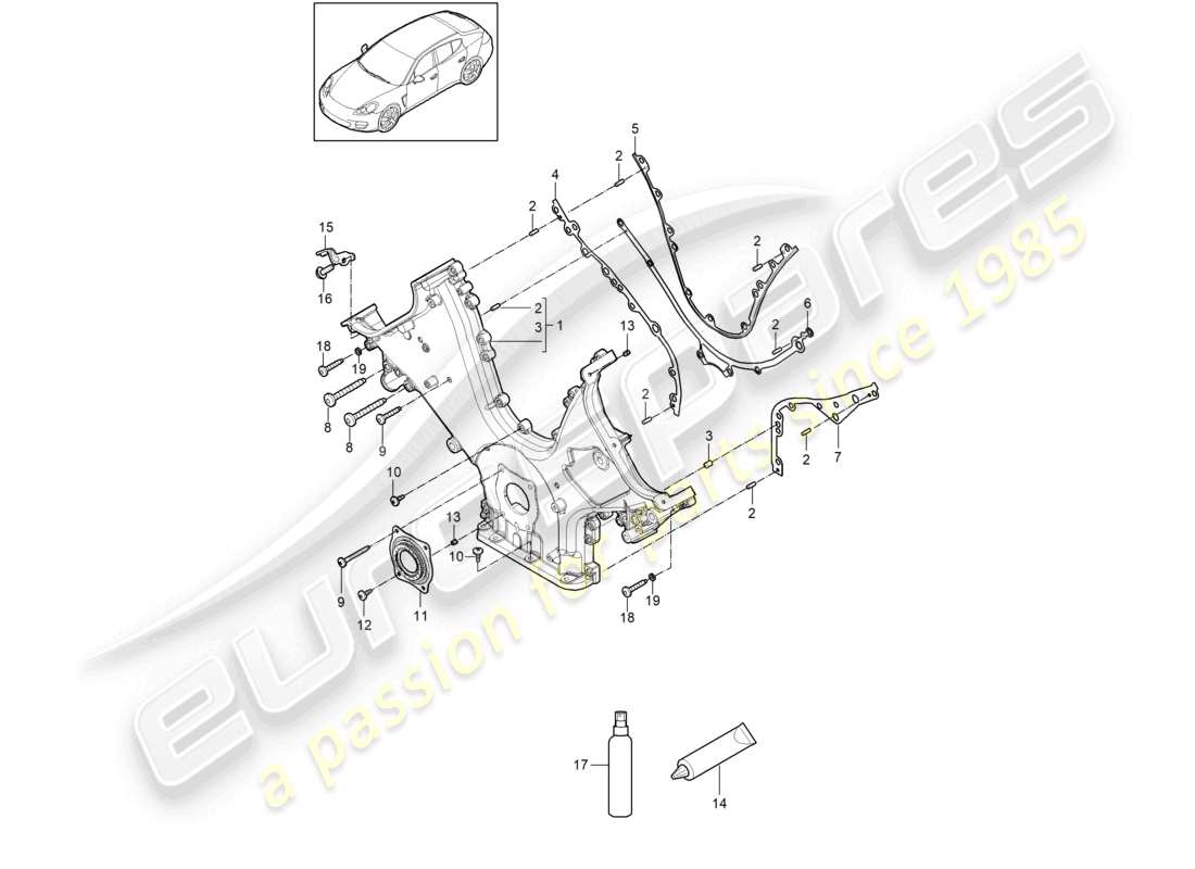 porsche 2010 (panamera 970) cover for timing chain sealing flange part diagram