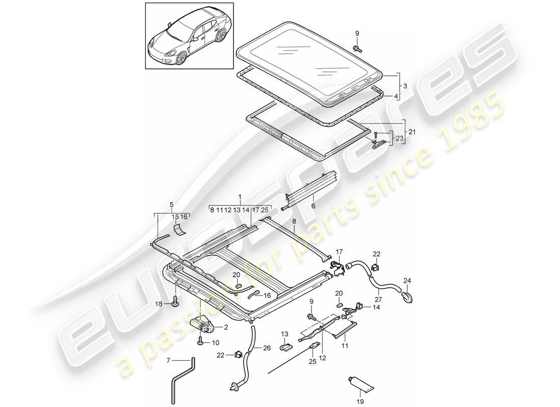 porsche 2010 (panamera 970) sliding/tilting roof part diagram