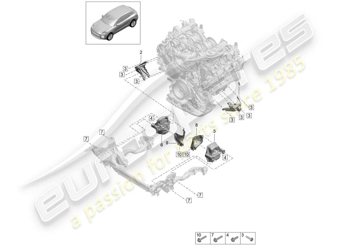 porsche 2020 (macan) engine lifting tackle console for engine mounting engine mounting parts diagram
