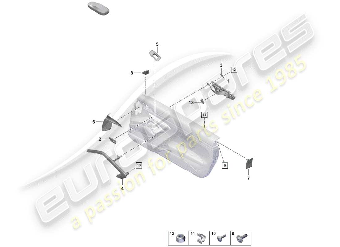porsche 2020 (718 boxster spyder) door panel accessories parts diagram