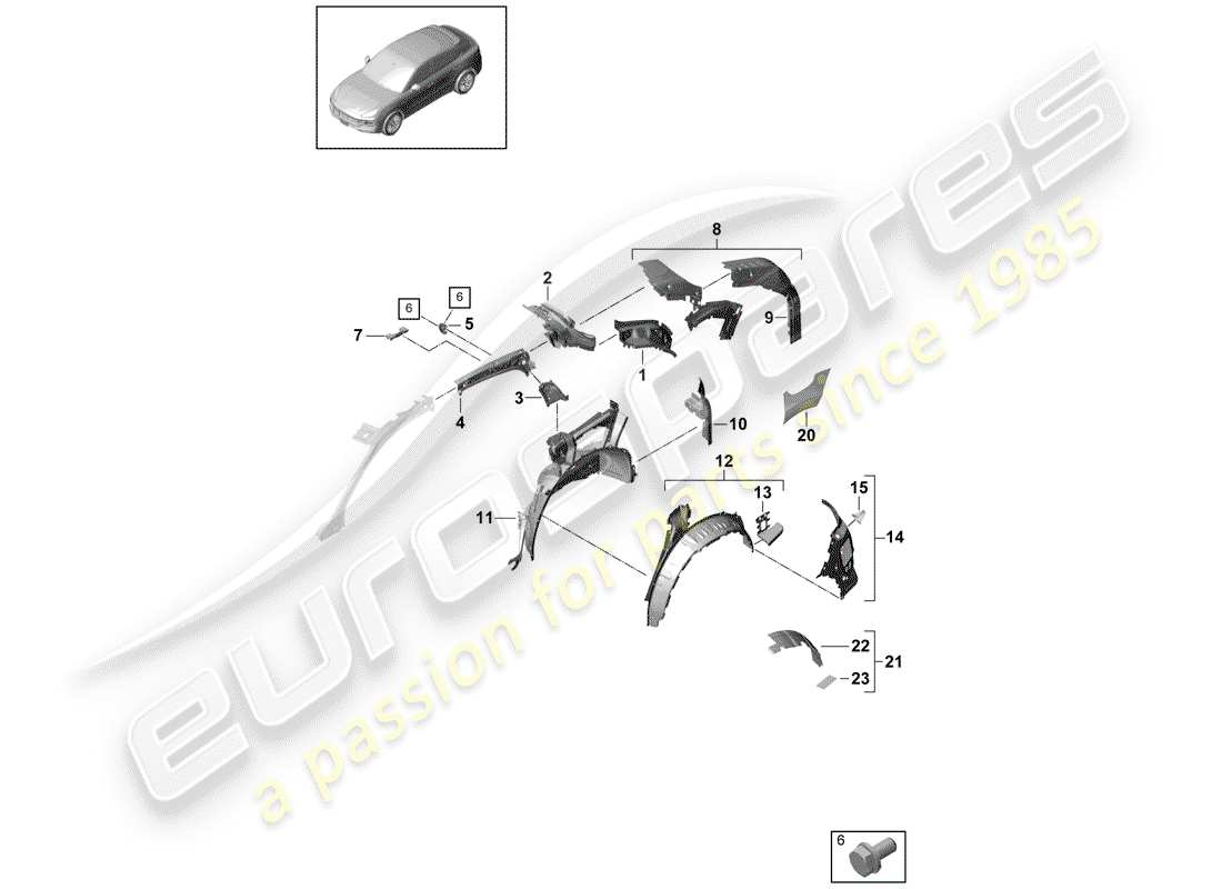 porsche 2020 (cayenne e3 9ya/9yb) side part rear, inner coupe part diagram