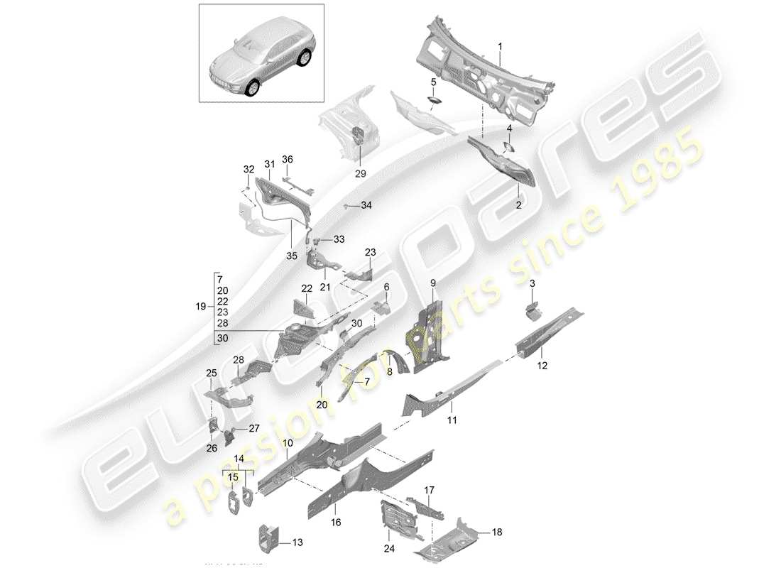 porsche 2018 (macan) front end individual parts part diagram
