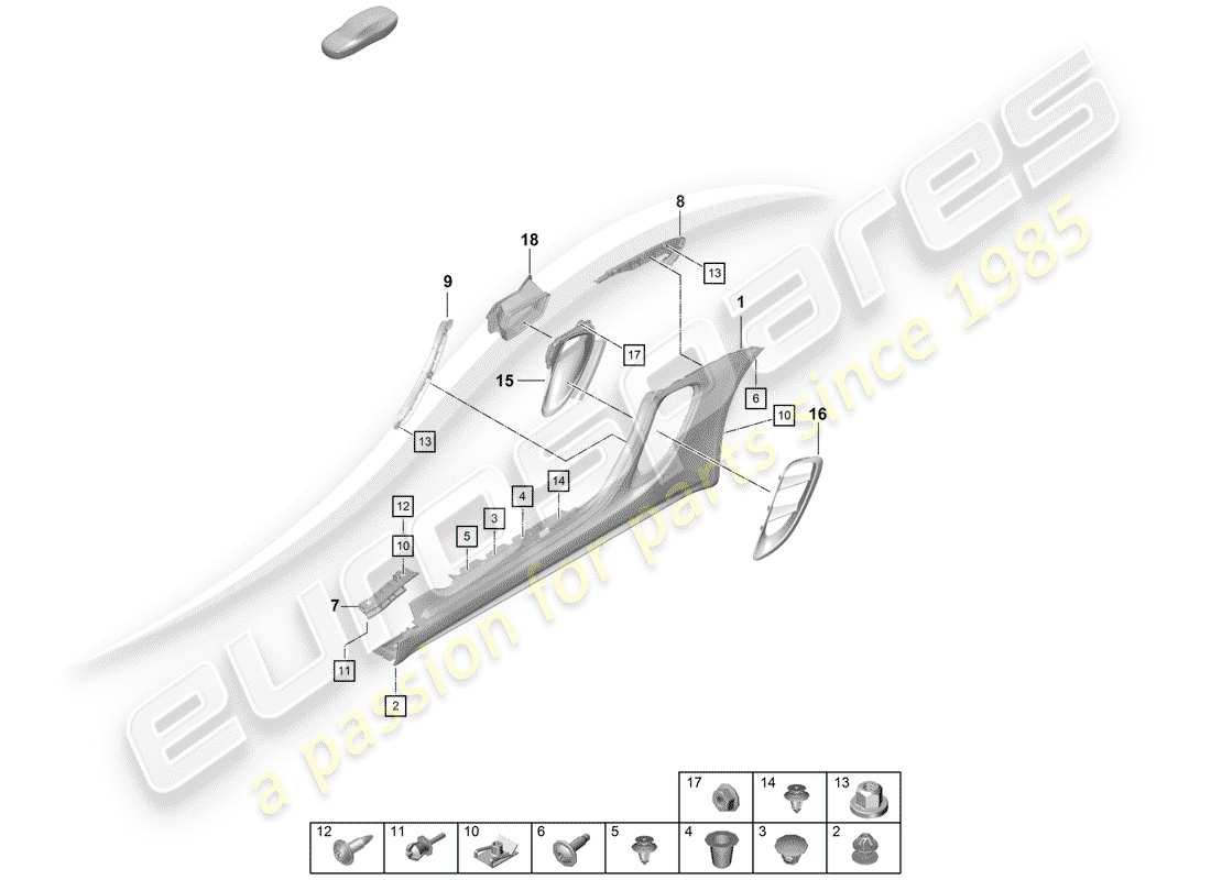 porsche 2020 (718 boxster spyder) side member trim and air guide engine bay parts diagram