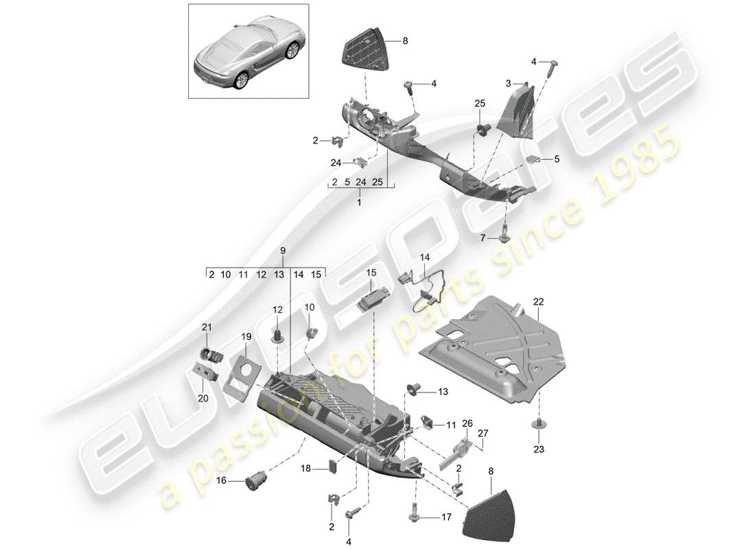 porsche 2014 (981 cayman) glove box and trim (drivers side) part diagram