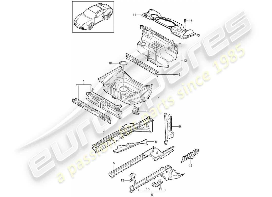porsche 2011 (987 cayman) front end individual parts part diagram
