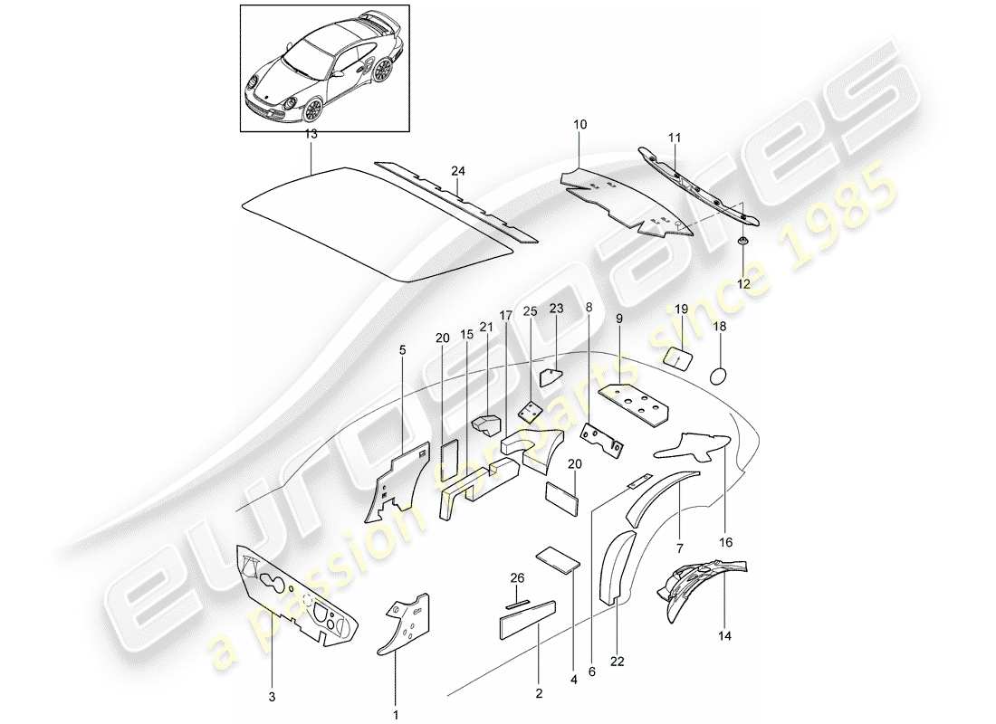 porsche 911 t/gt2rs (2011) body shell parts diagram