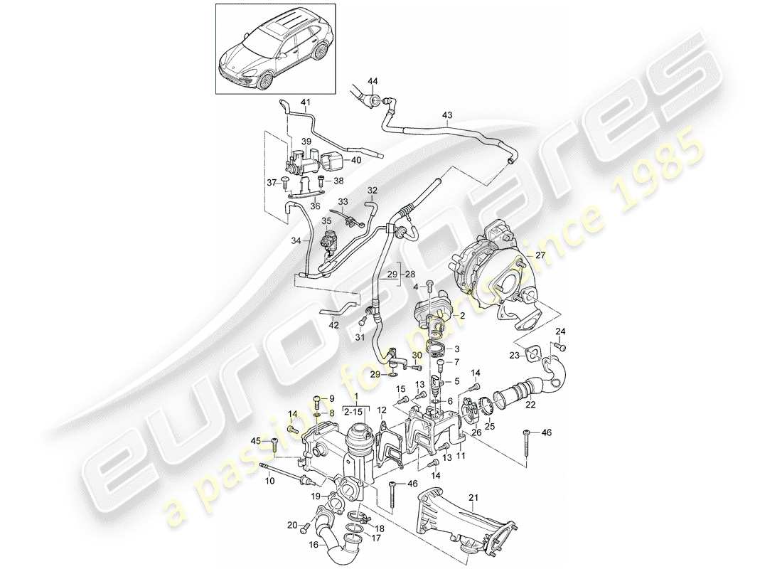 porsche 2012 (cayenne e2 92a) exhaust gas recirculation vacuum system part diagram
