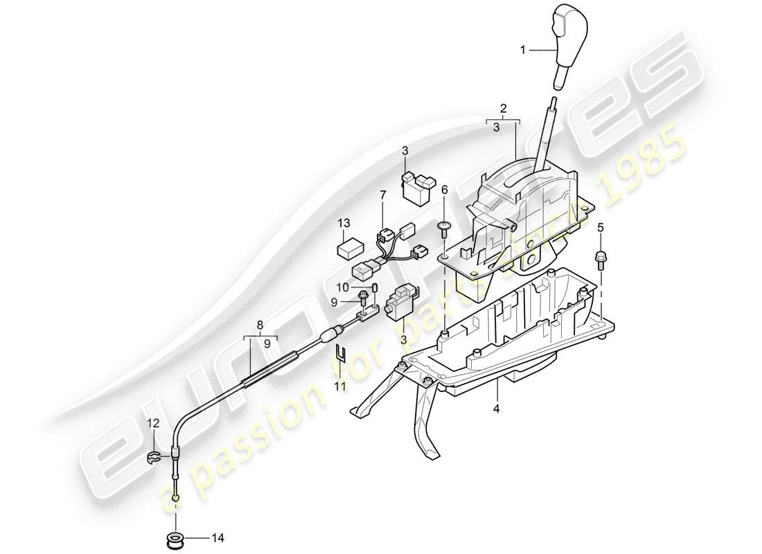 porsche 2009 (cayenne e1 9pa) selector lever tiptronic parts diagram