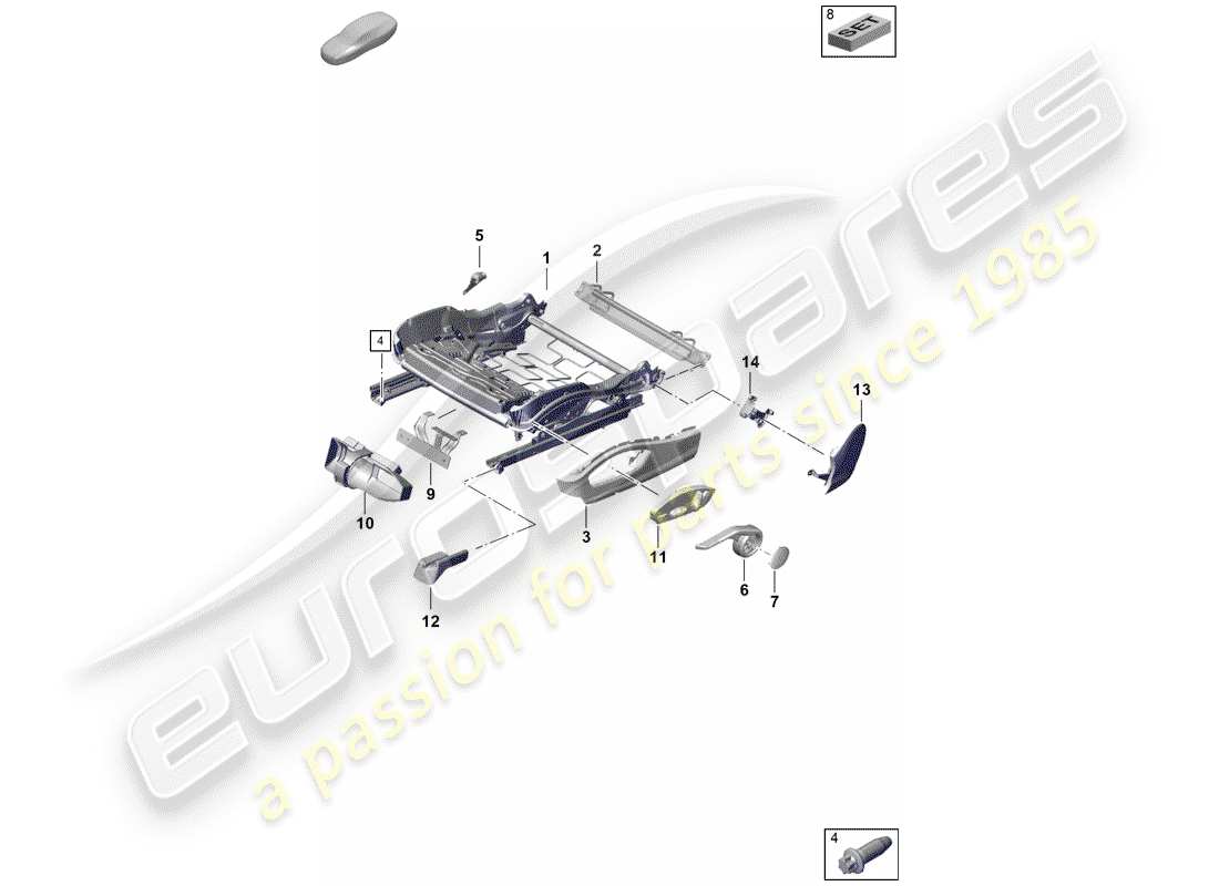 porsche 2019 (718 boxster spyder) seat frame sports seat plus accessories trim for switch part diagram