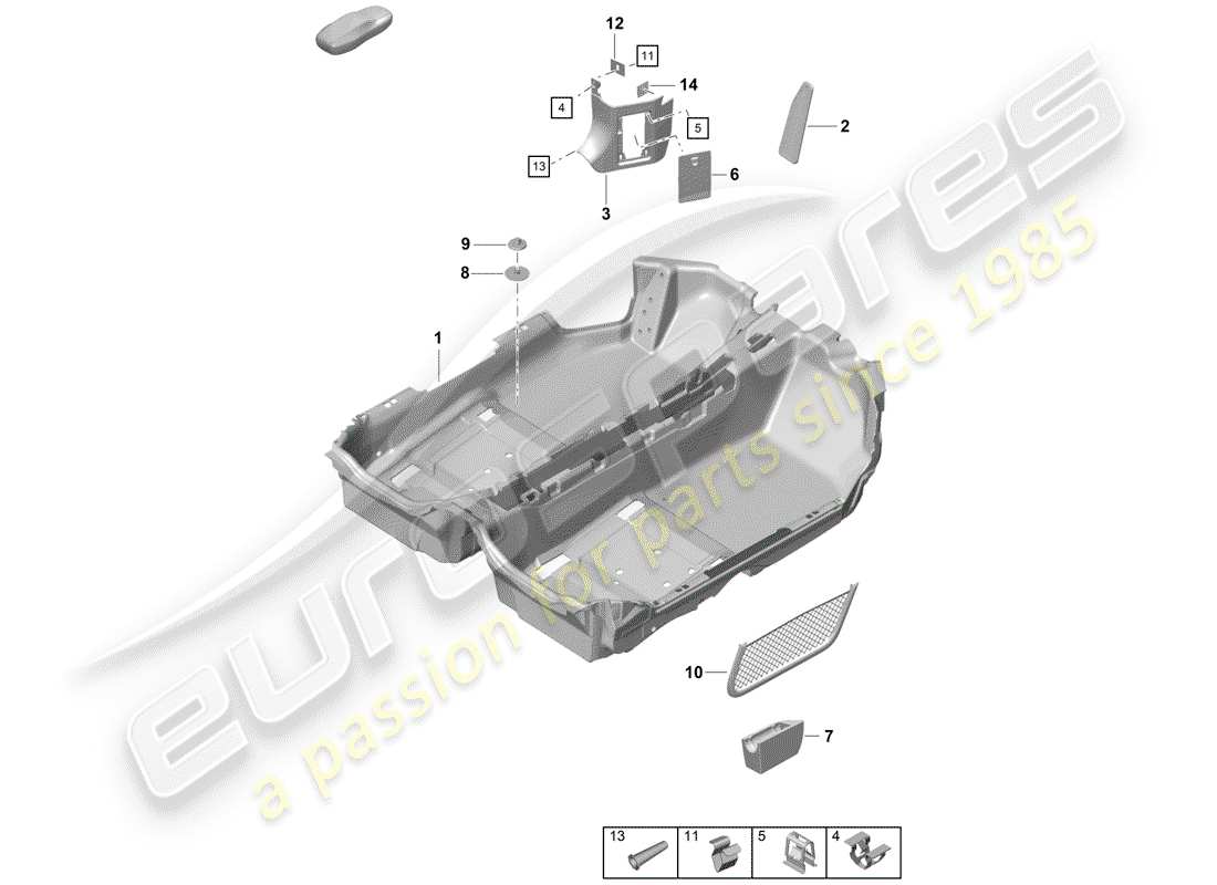 porsche 2020 (718 boxster spyder) flooring parts diagram
