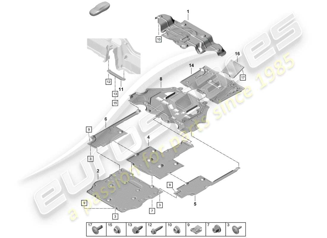 porsche boxster spyder (2020) underbody lining parts diagram