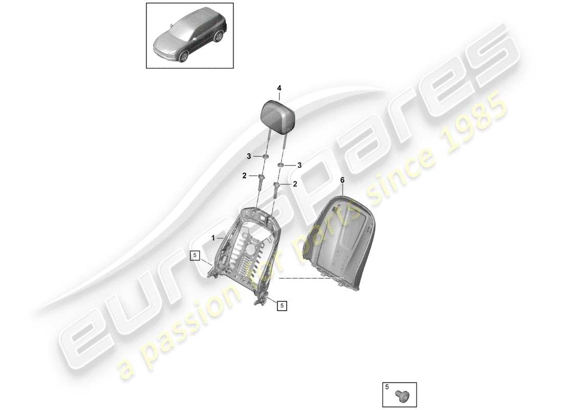 porsche 2020 (cayenne e3 9ya/9yb) backrest frame backrest shell standard seat part diagram