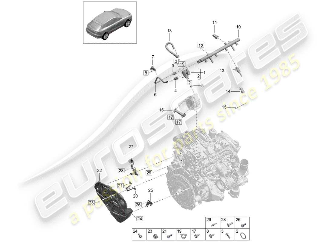 porsche 2019 (macan) fuel collection pipe high-pressure injector high pressure pump part diagram