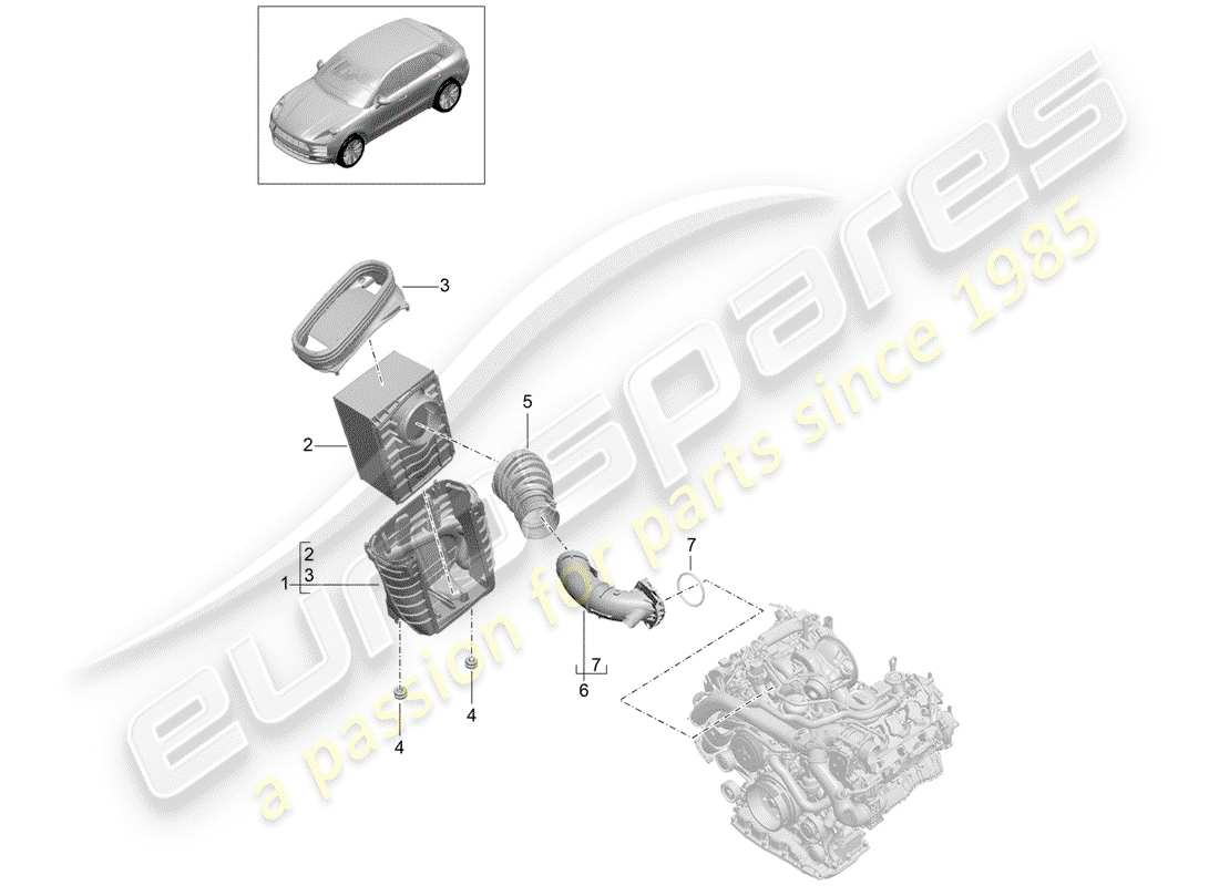porsche 2019 (macan) air filter element air filter housing part diagram