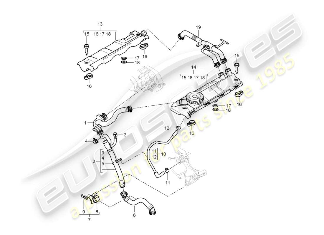 porsche 2010 (cayenne e1 9pa) crankcase housing ventilation parts diagram